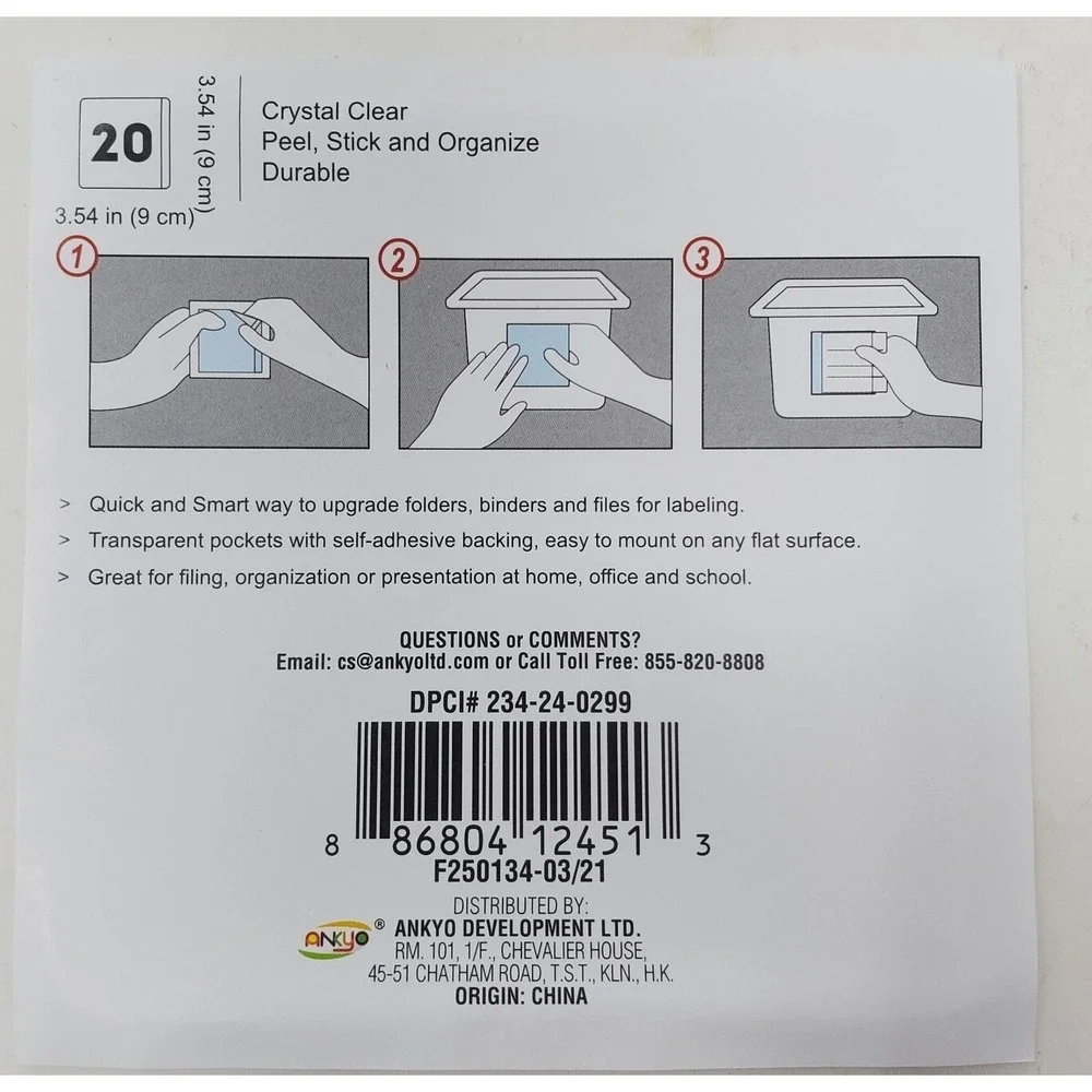 Self Adhesive Square Label Pockets 20ea 3.54